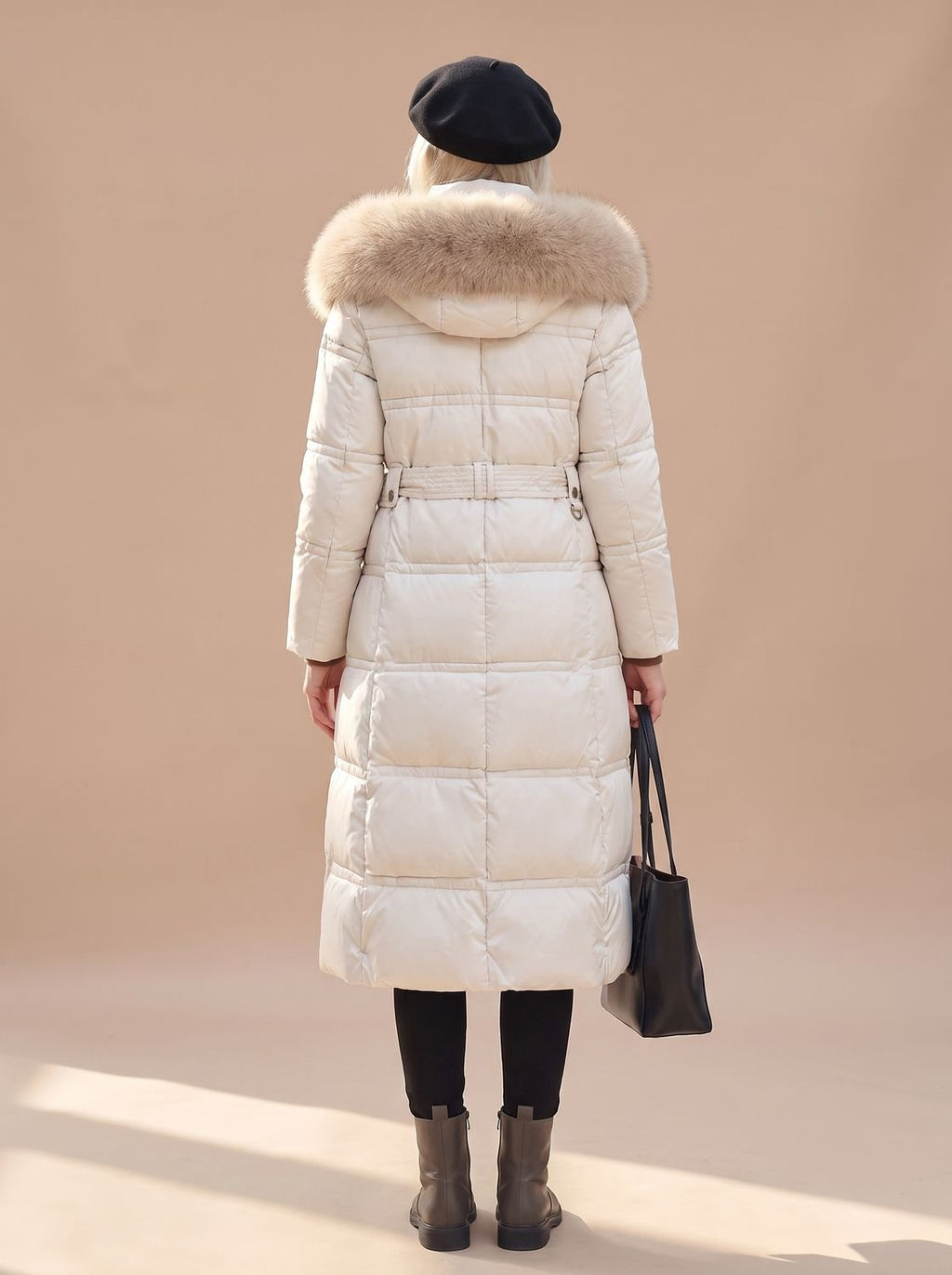 Women's Longline Padded Coat with Faux Fur Hood