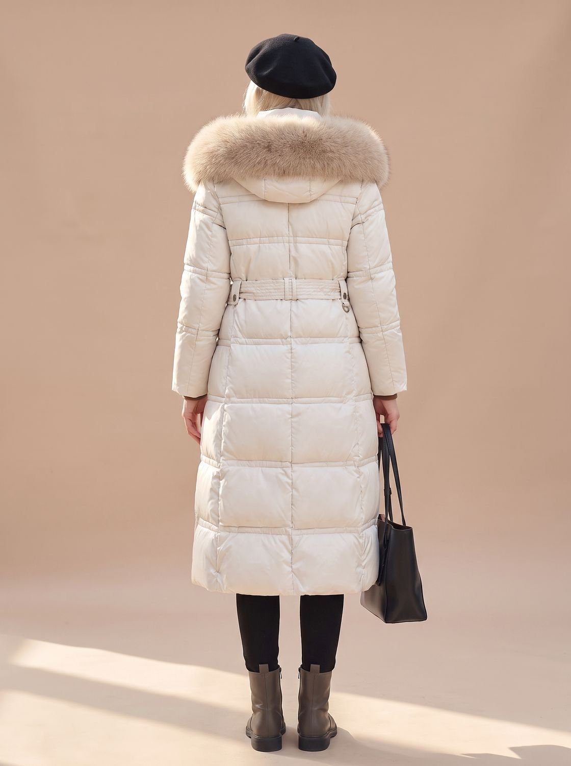 Women's Longline Padded Coat with Faux Fur Hood