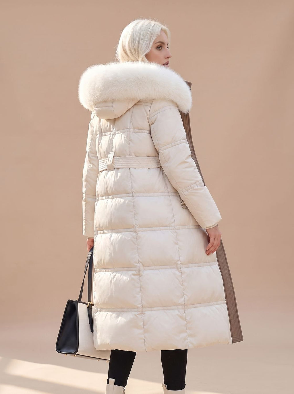 Women's Longline Padded Coat with Faux Fur Hood