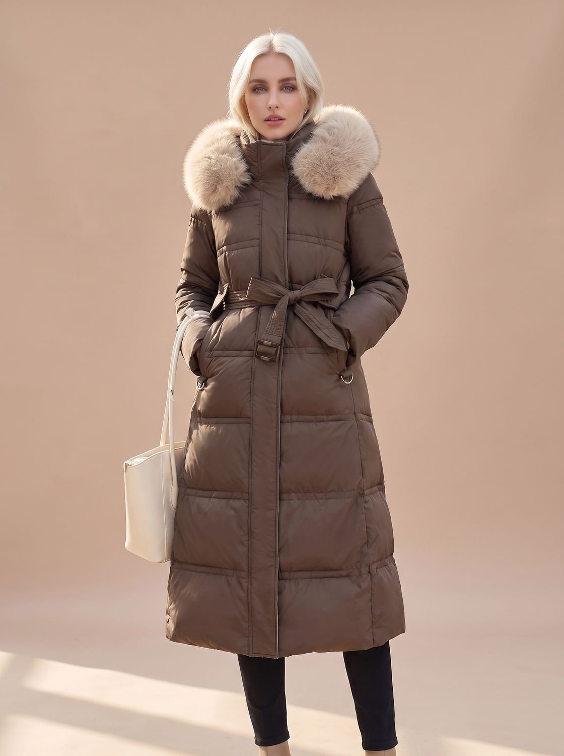 Women's Longline Padded Coat with Faux Fur Hood