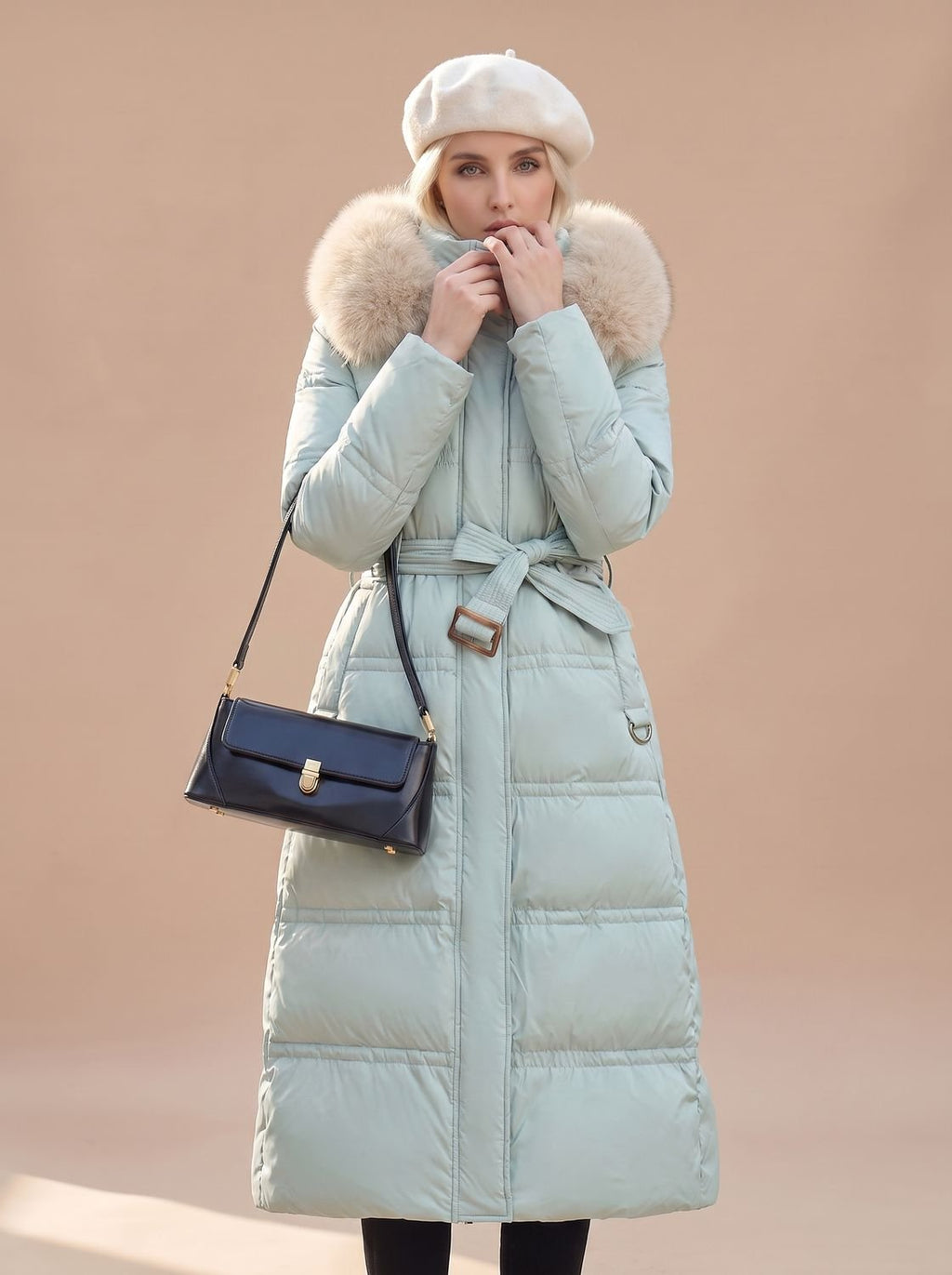 Women's Longline Padded Coat with Faux Fur Hood