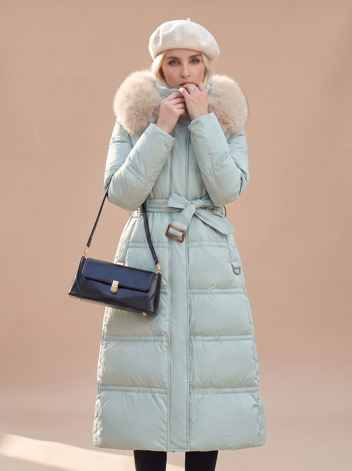 Women's Longline Padded Coat with Faux Fur Hood