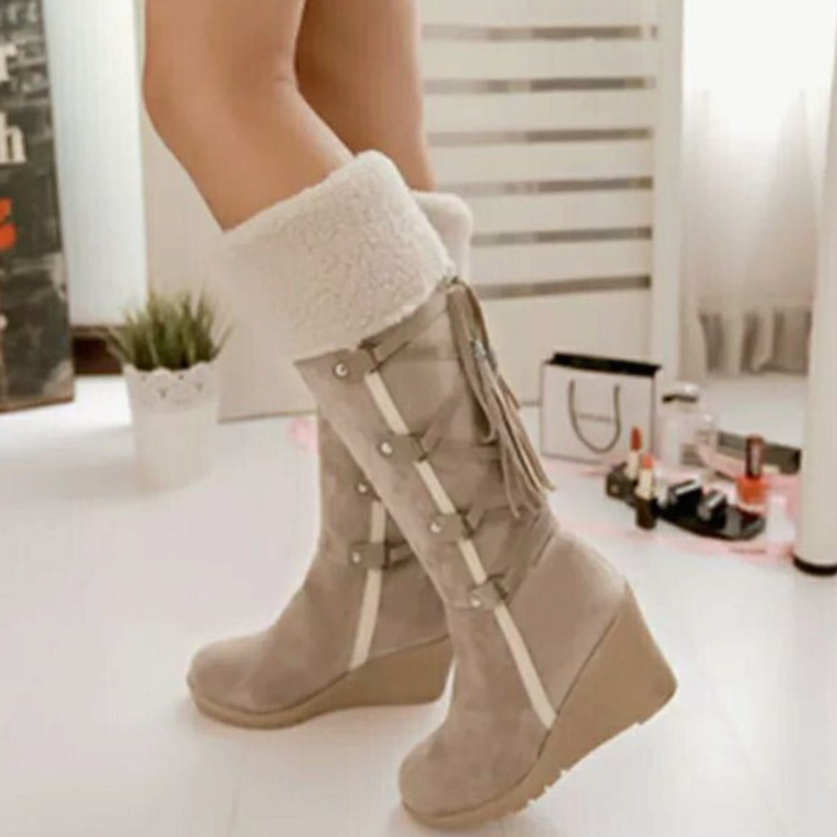 Women's Wedge-Heel Fur-Trim Winter Boots