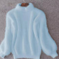 Women's Loose-Knit Fuzzy Angora Polo Neck Pullover
