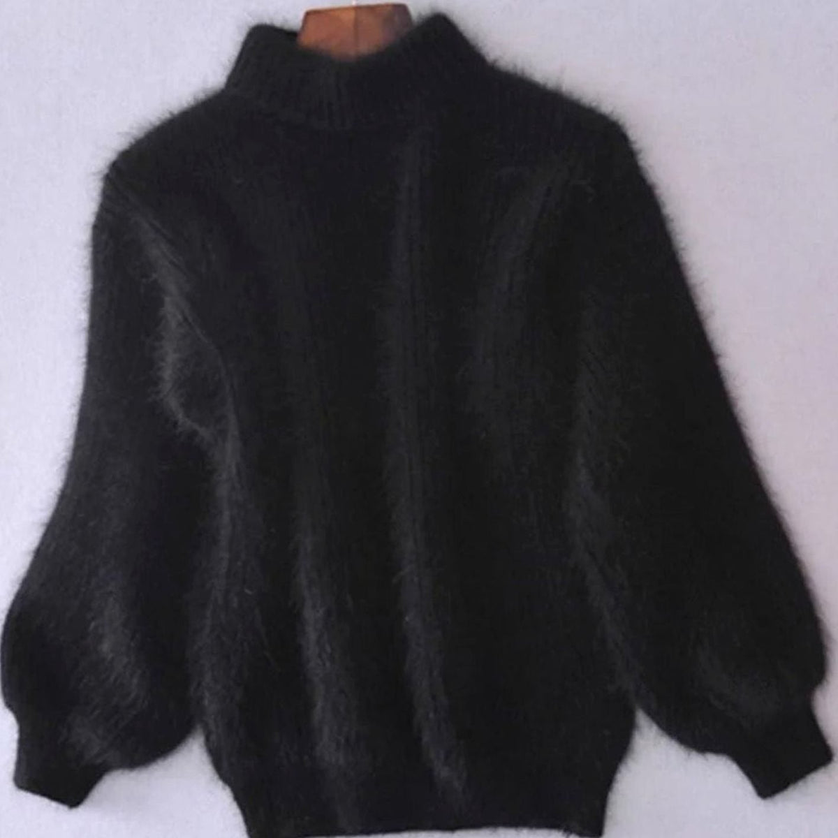 Women's Loose-Knit Fuzzy Angora Polo Neck Pullover