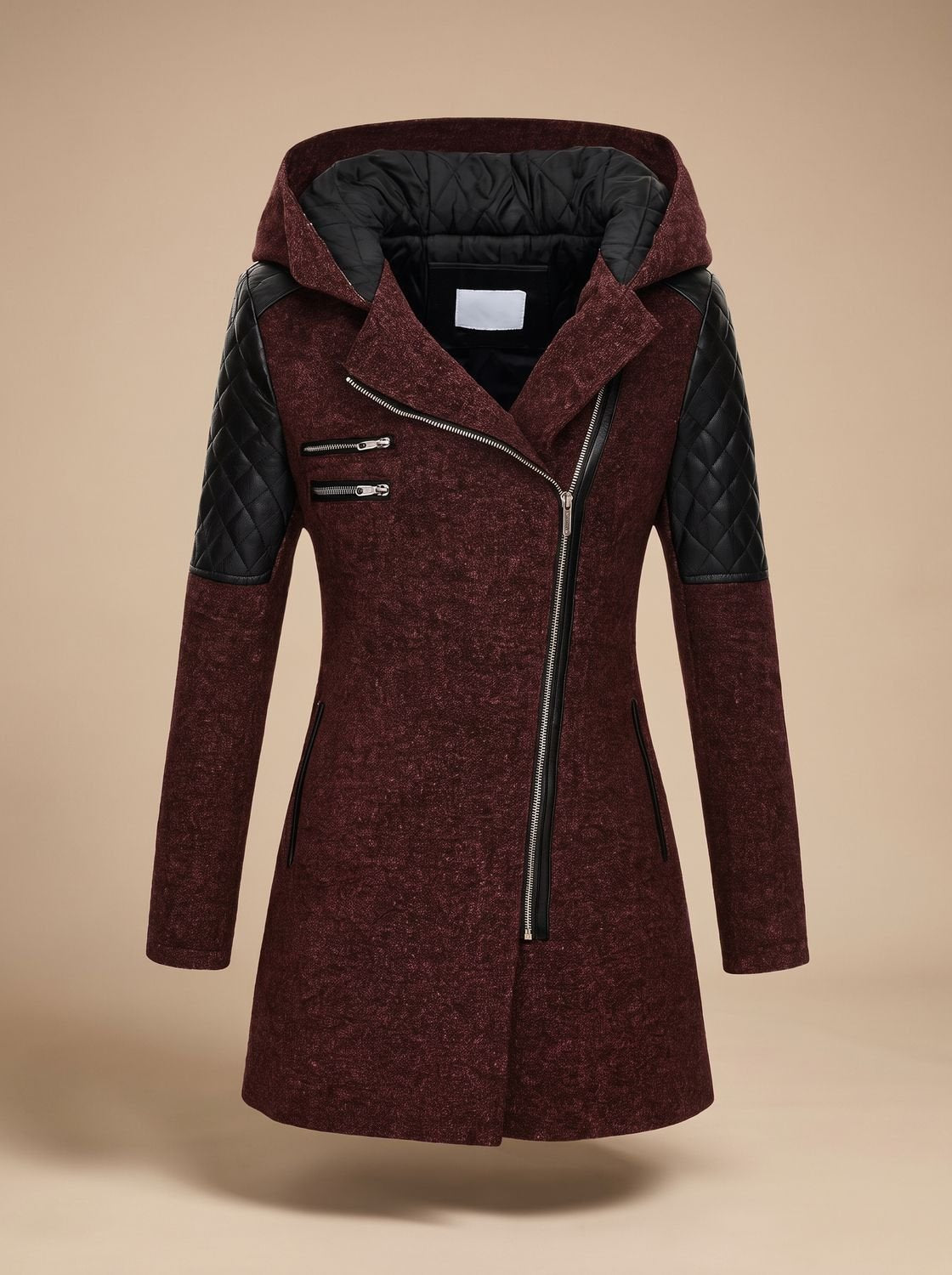 Women's Asymmetric-Zip Quilted-Panel Hooded Coat