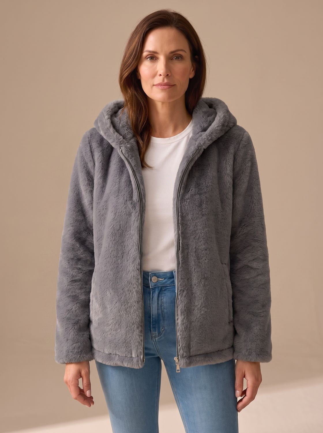 Women's Zip-Through Hooded Teddy Fleece Coat