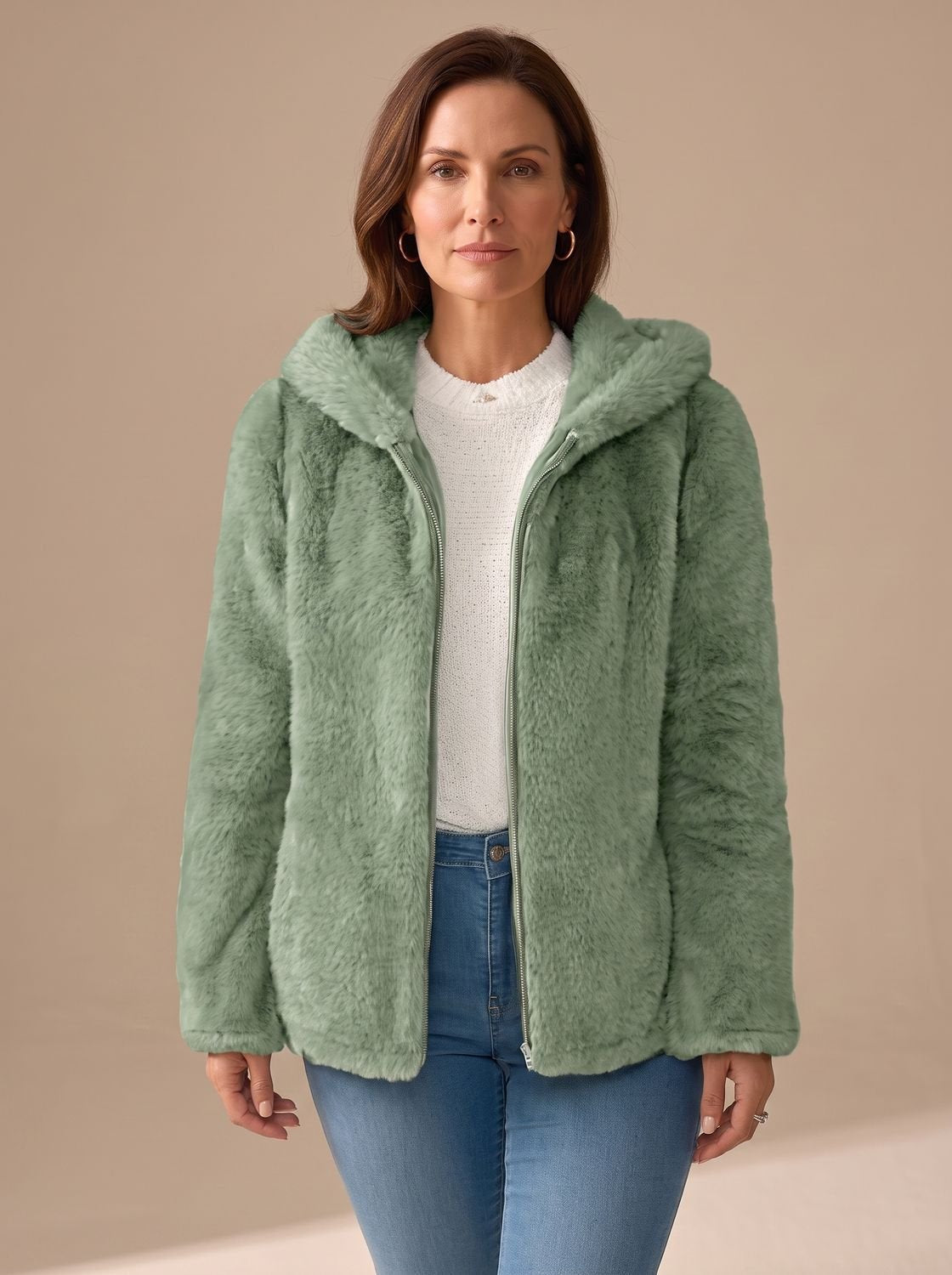 Women's Zip-Through Hooded Teddy Fleece Coat