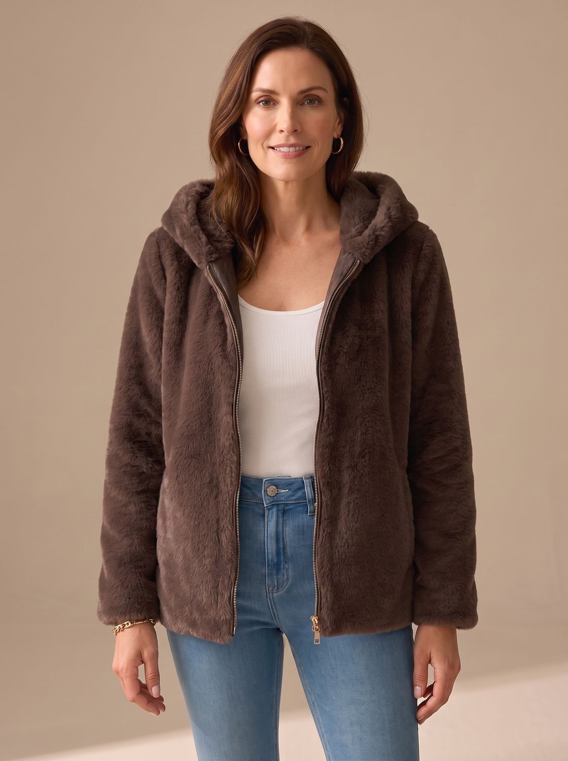 Women's Zip-Through Hooded Teddy Fleece Coat