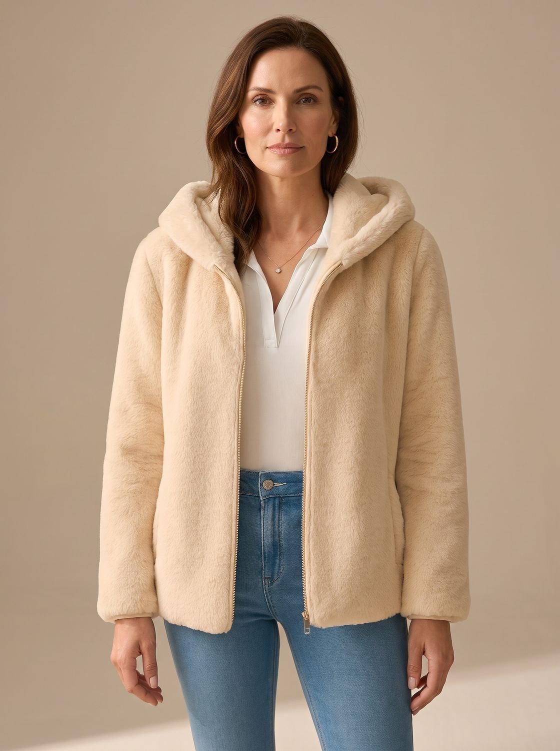 Women's Zip-Through Hooded Teddy Fleece Coat