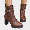 Women's Buckled Lace-Up Combat Ankle Boots