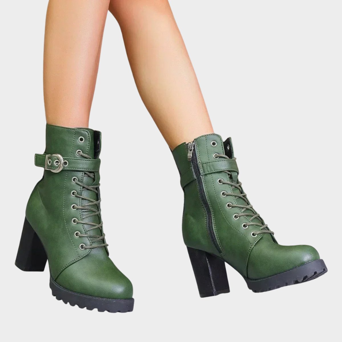 Women's Buckled Lace-Up Combat Ankle Boots
