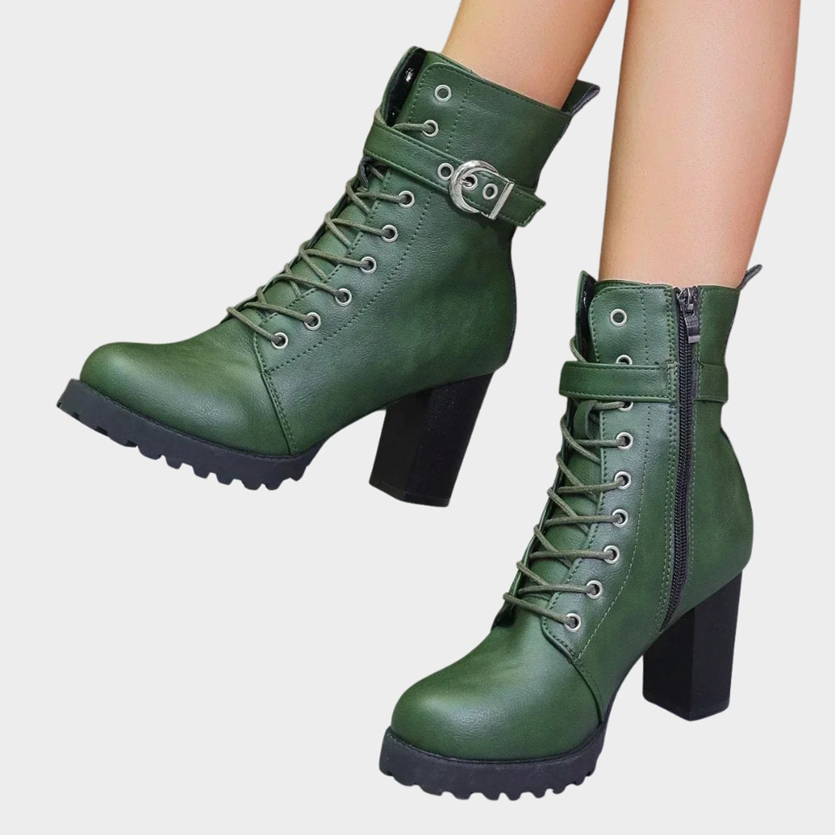 Women's Buckled Lace-Up Combat Ankle Boots