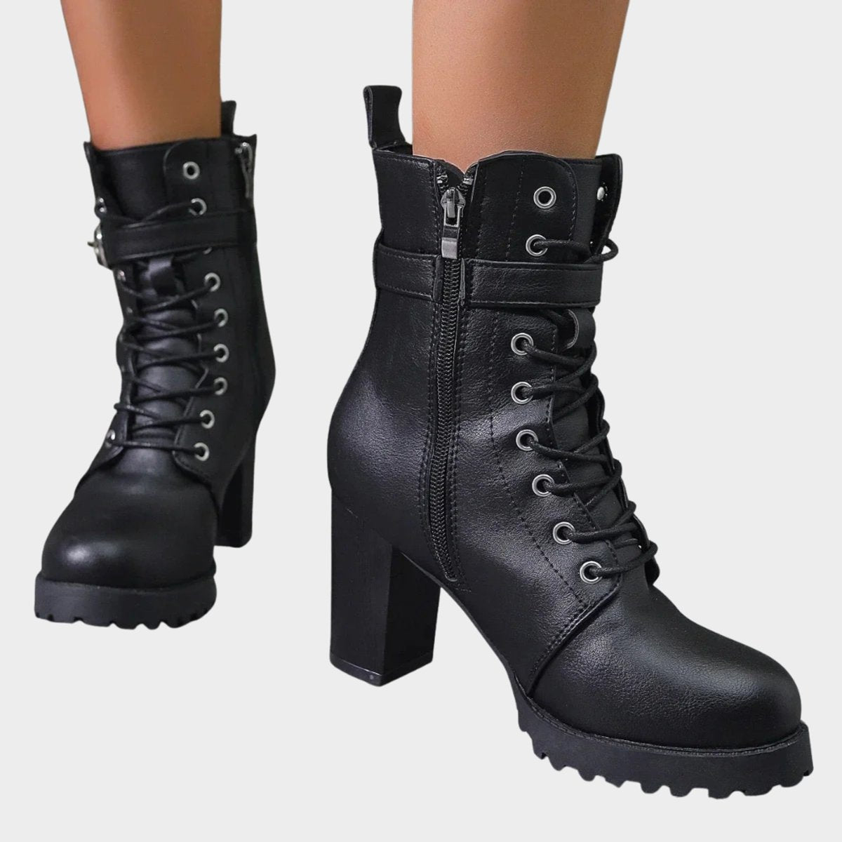 Women's Buckled Lace-Up Combat Ankle Boots