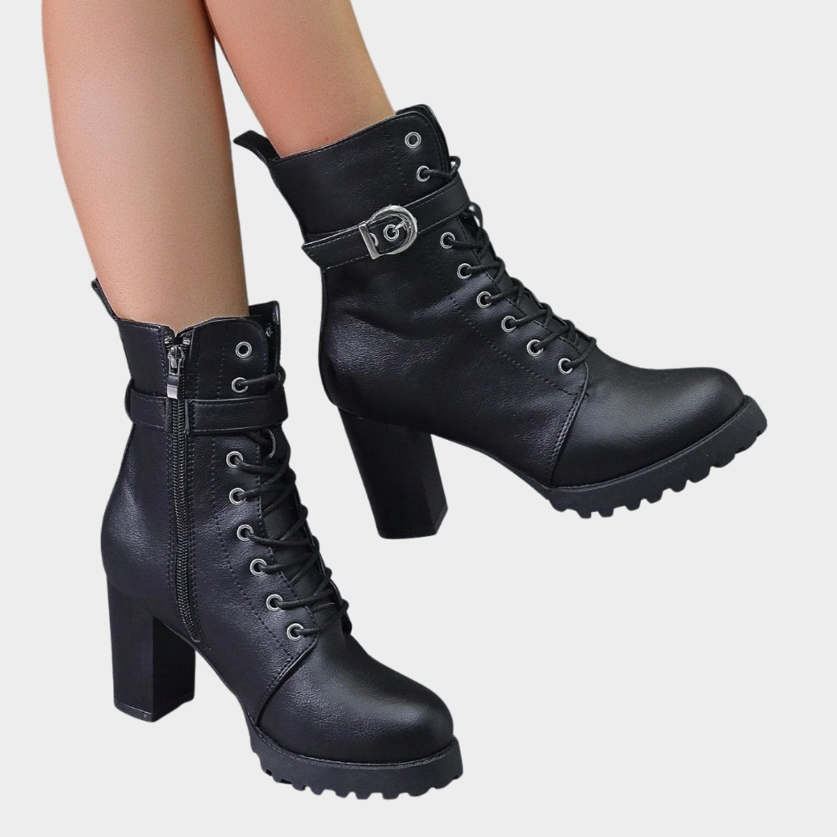 Women's Buckled Lace-Up Combat Ankle Boots