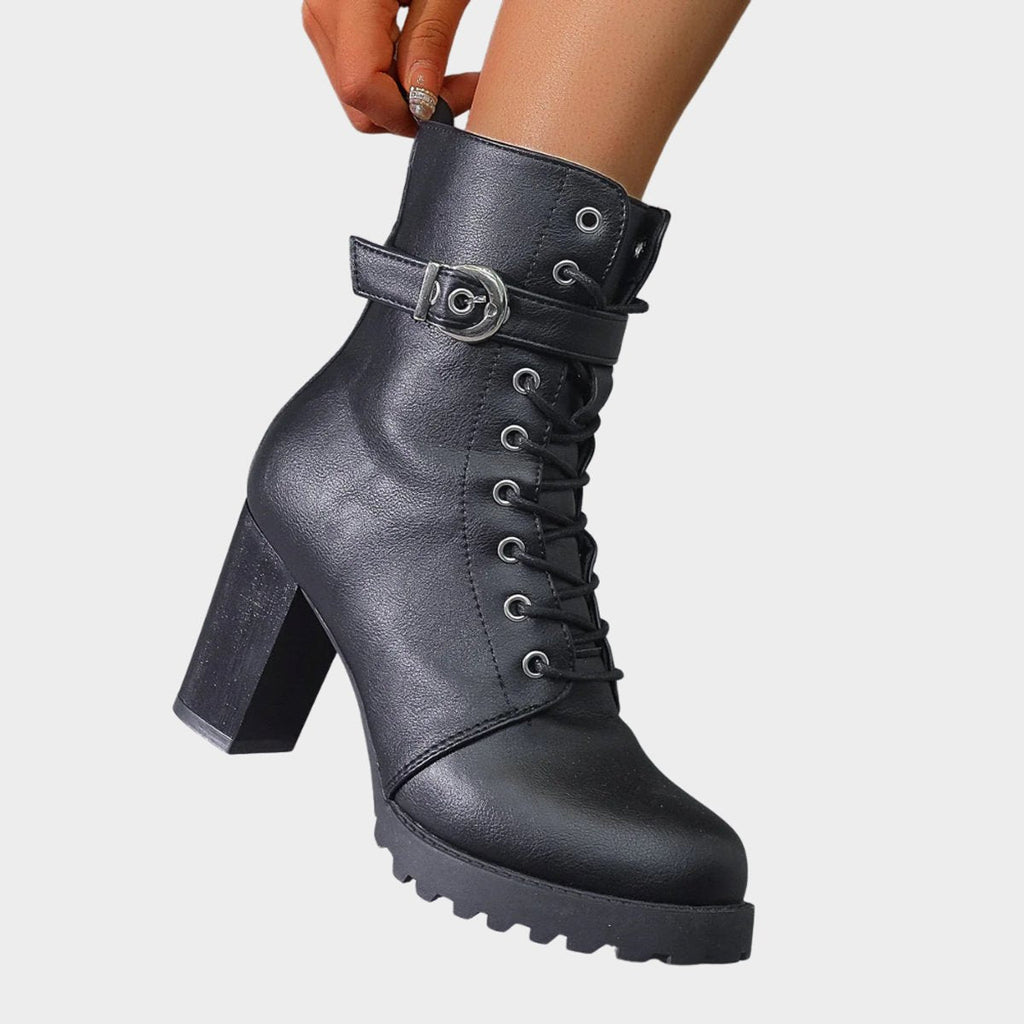 Women's Buckled Lace-Up Combat Ankle Boots
