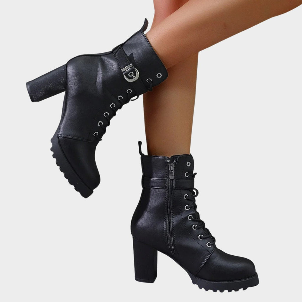 Women's Buckled Lace-Up Combat Ankle Boots