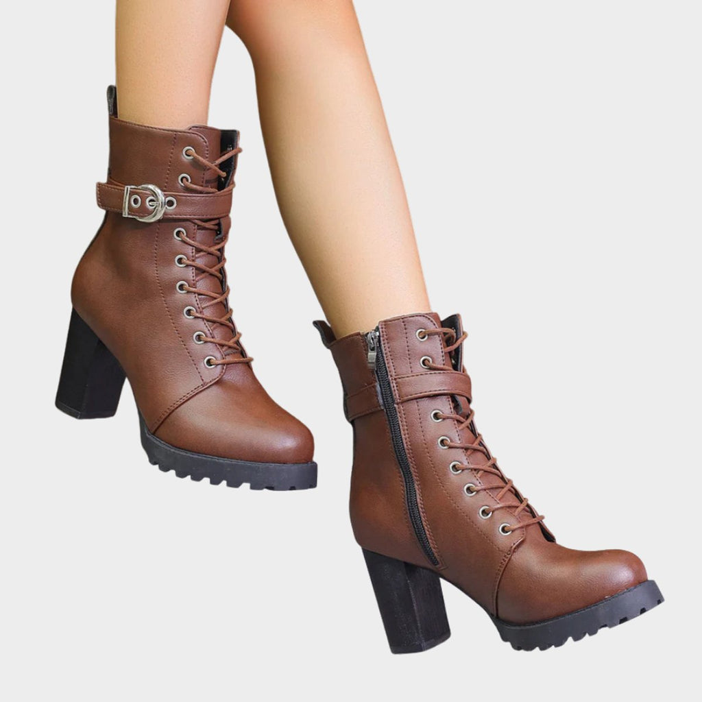 Women's Buckled Lace-Up Combat Ankle Boots