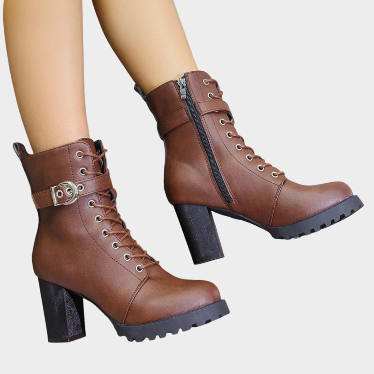 Women's Buckled Lace-Up Combat Ankle Boots