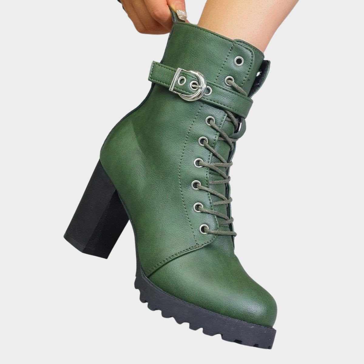 Women's Buckled Lace-Up Combat Ankle Boots