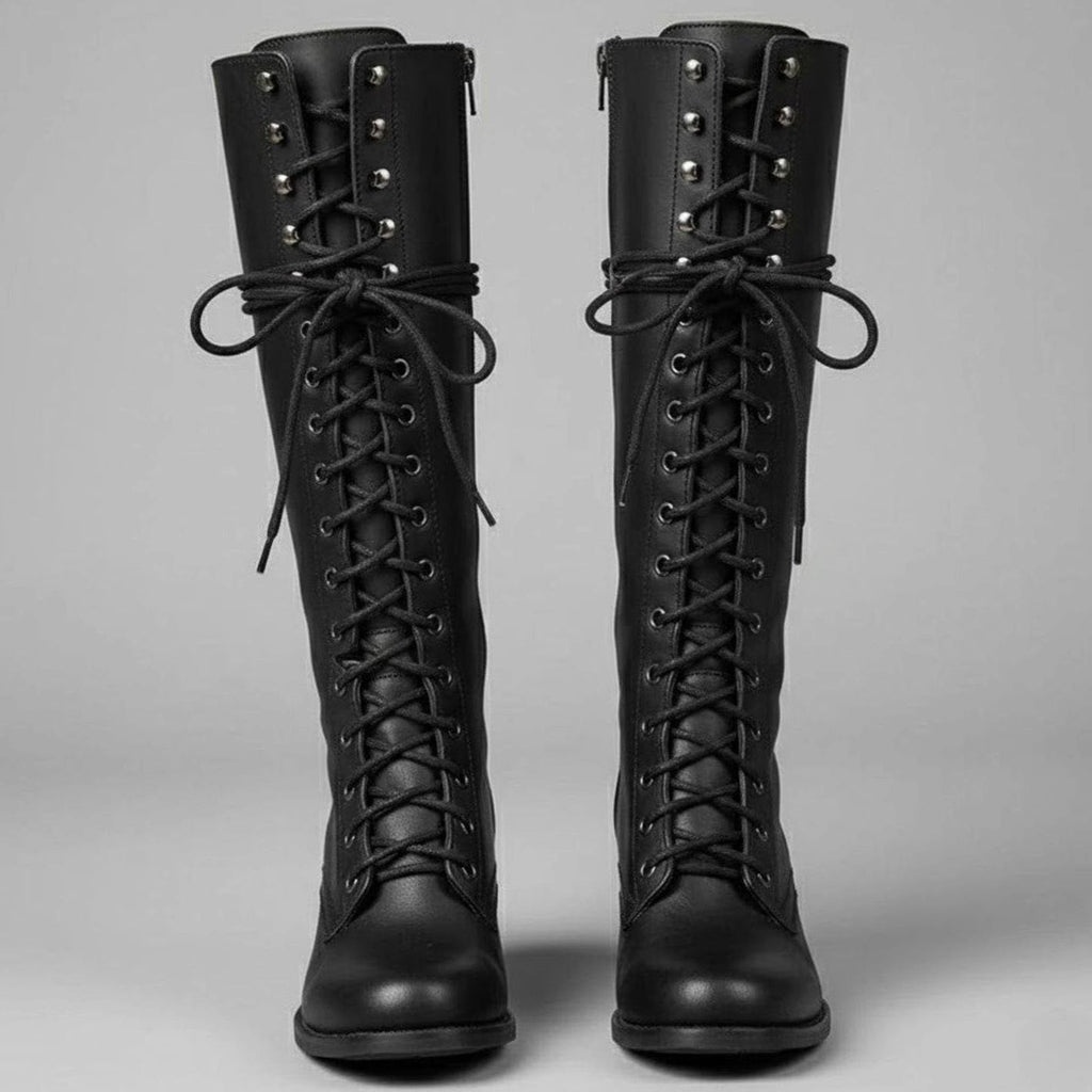 Women's Studded Lace-Up Knee-High Boots