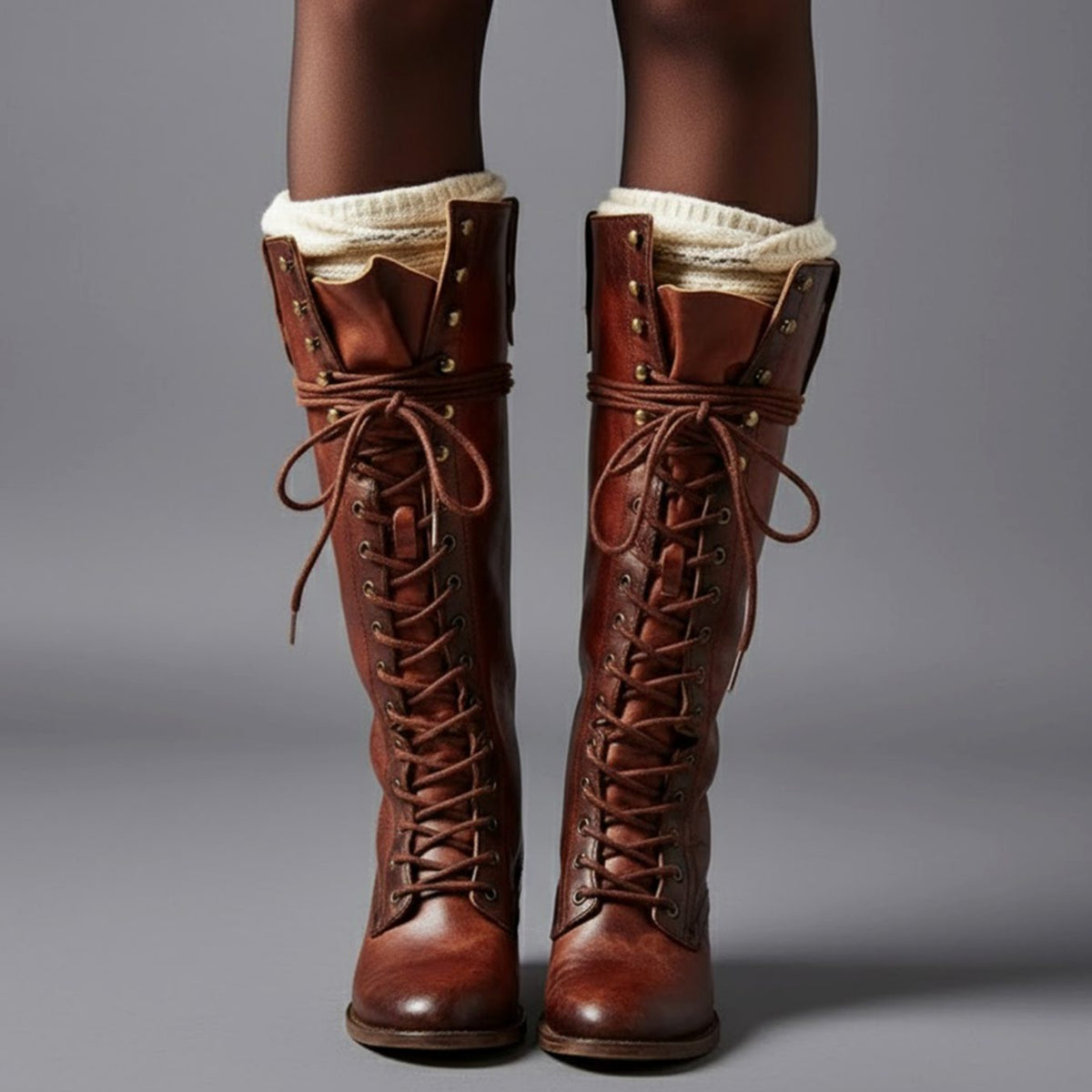 Women's Studded Lace-Up Knee-High Boots