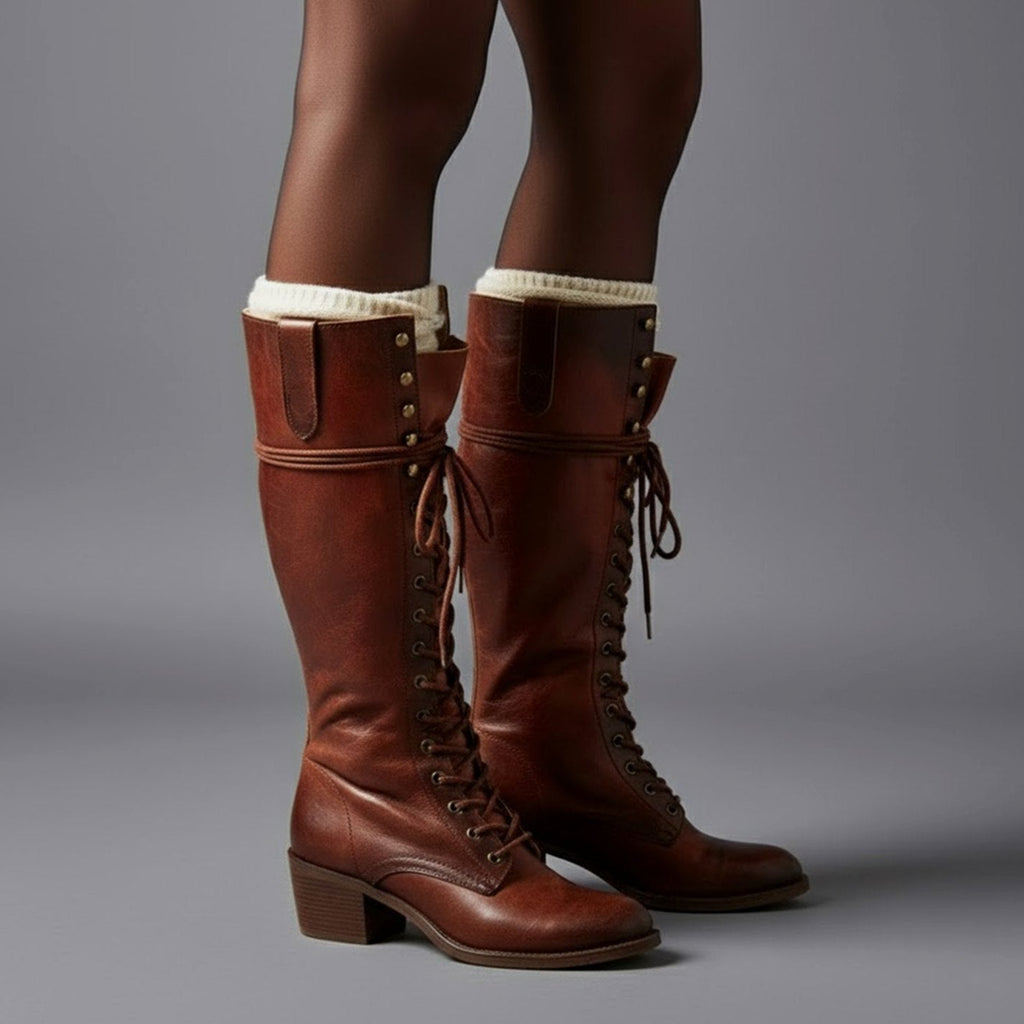 Women's Studded Lace-Up Knee-High Boots