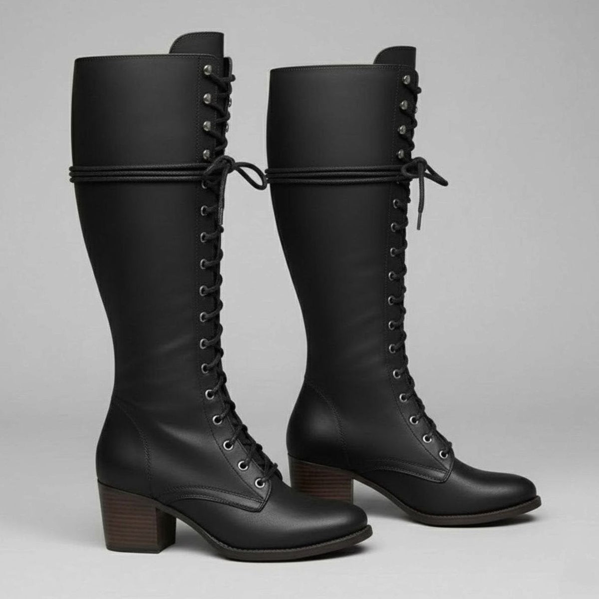 Women's Studded Lace-Up Knee-High Boots