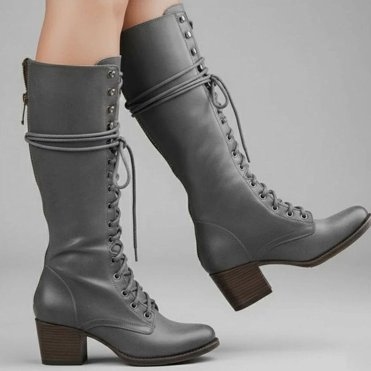 Women's Studded Lace-Up Knee-High Boots