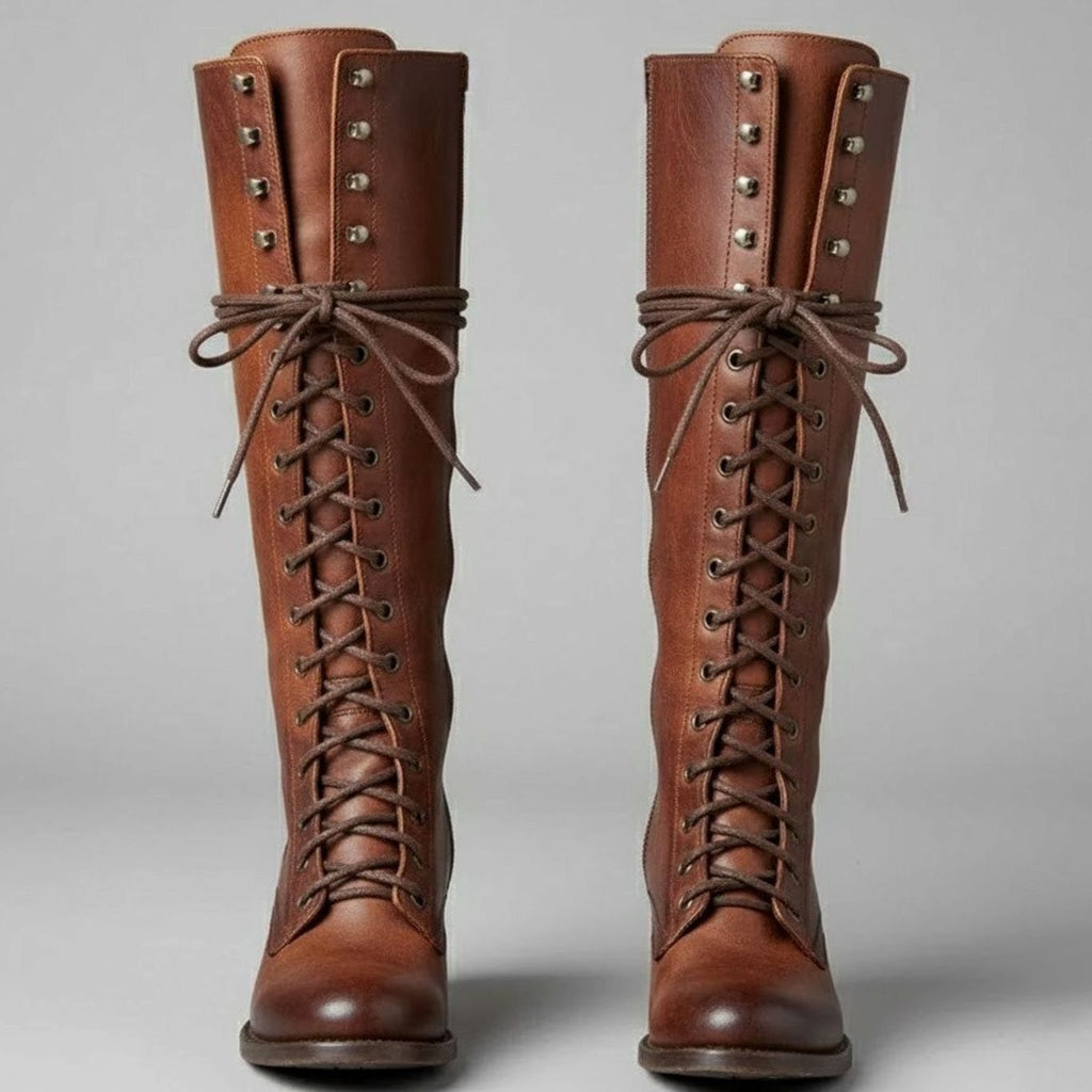Women's Studded Lace-Up Knee-High Boots