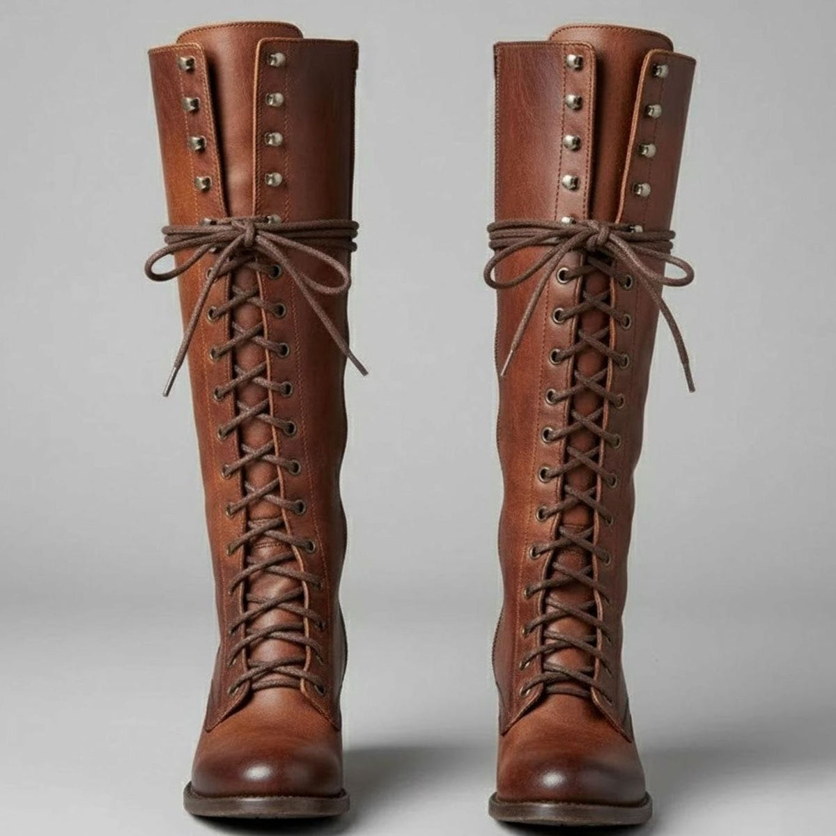 Women's Studded Lace-Up Knee-High Boots