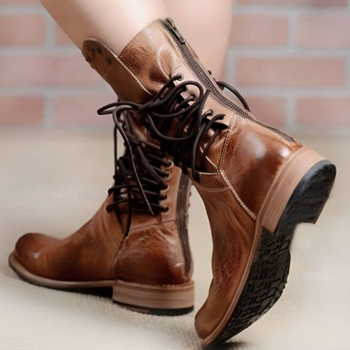Women's Leather-Look Lace-Up Western Ankle Boots