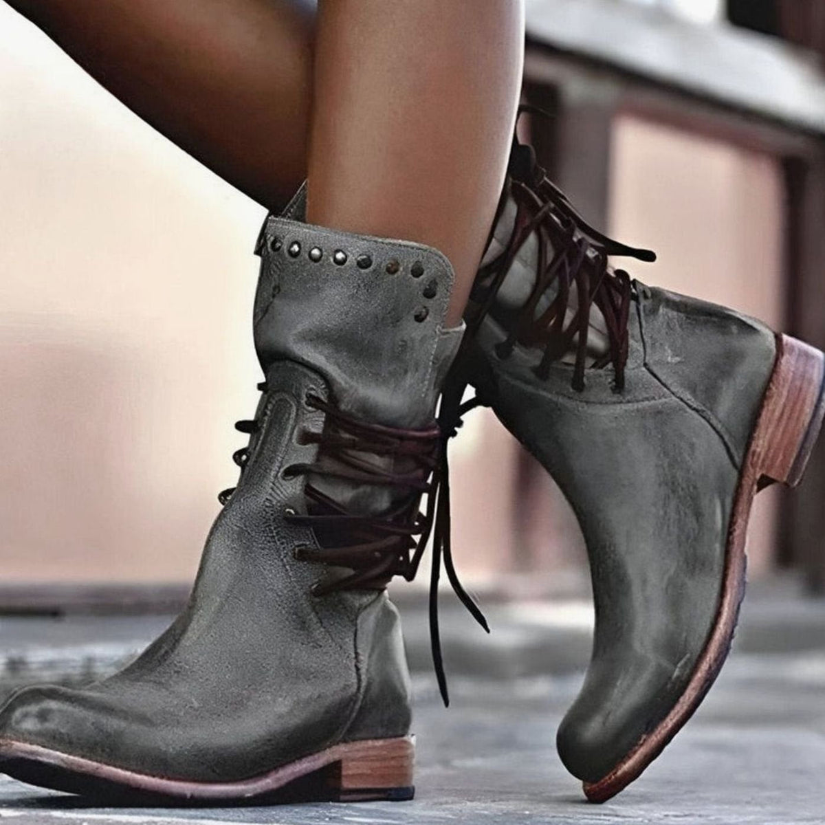 Women's Leather-Look Lace-Up Western Ankle Boots