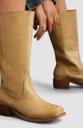 Women's Knee-High Leather Boots with Stacked Heel