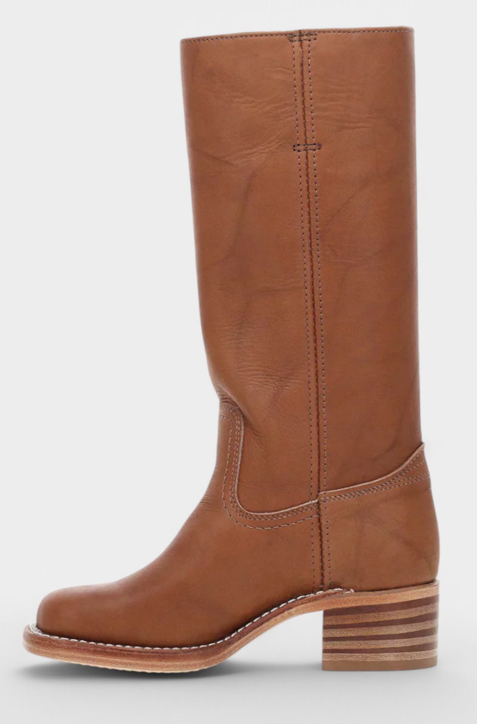 Women's Knee-High Leather Boots with Stacked Heel