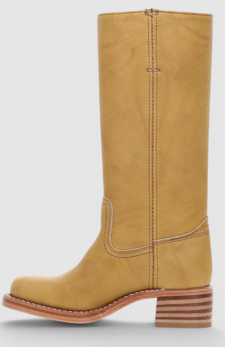 Women's Knee-High Leather Boots with Stacked Heel