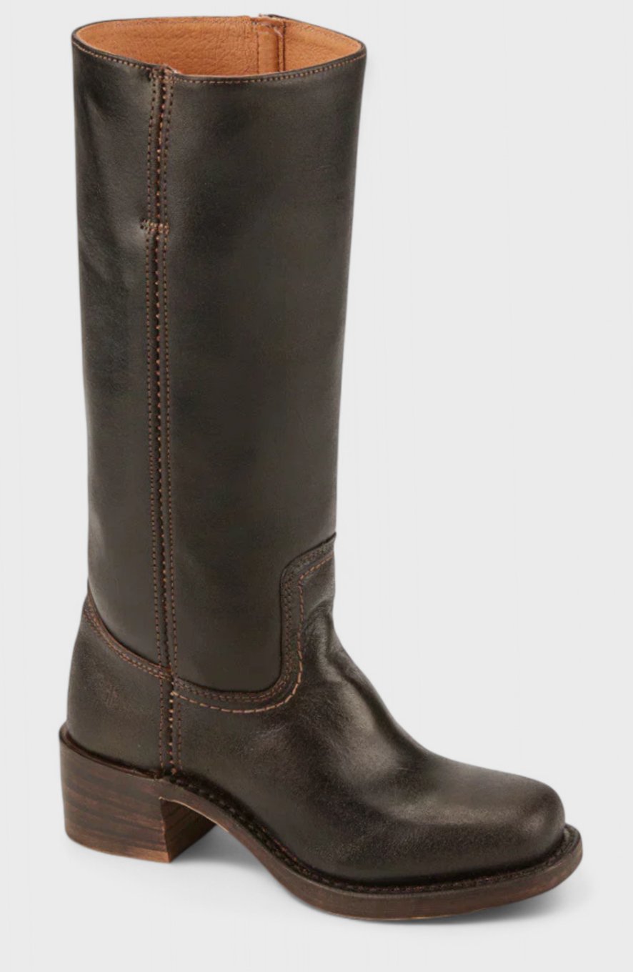Women's Knee-High Leather Boots with Stacked Heel