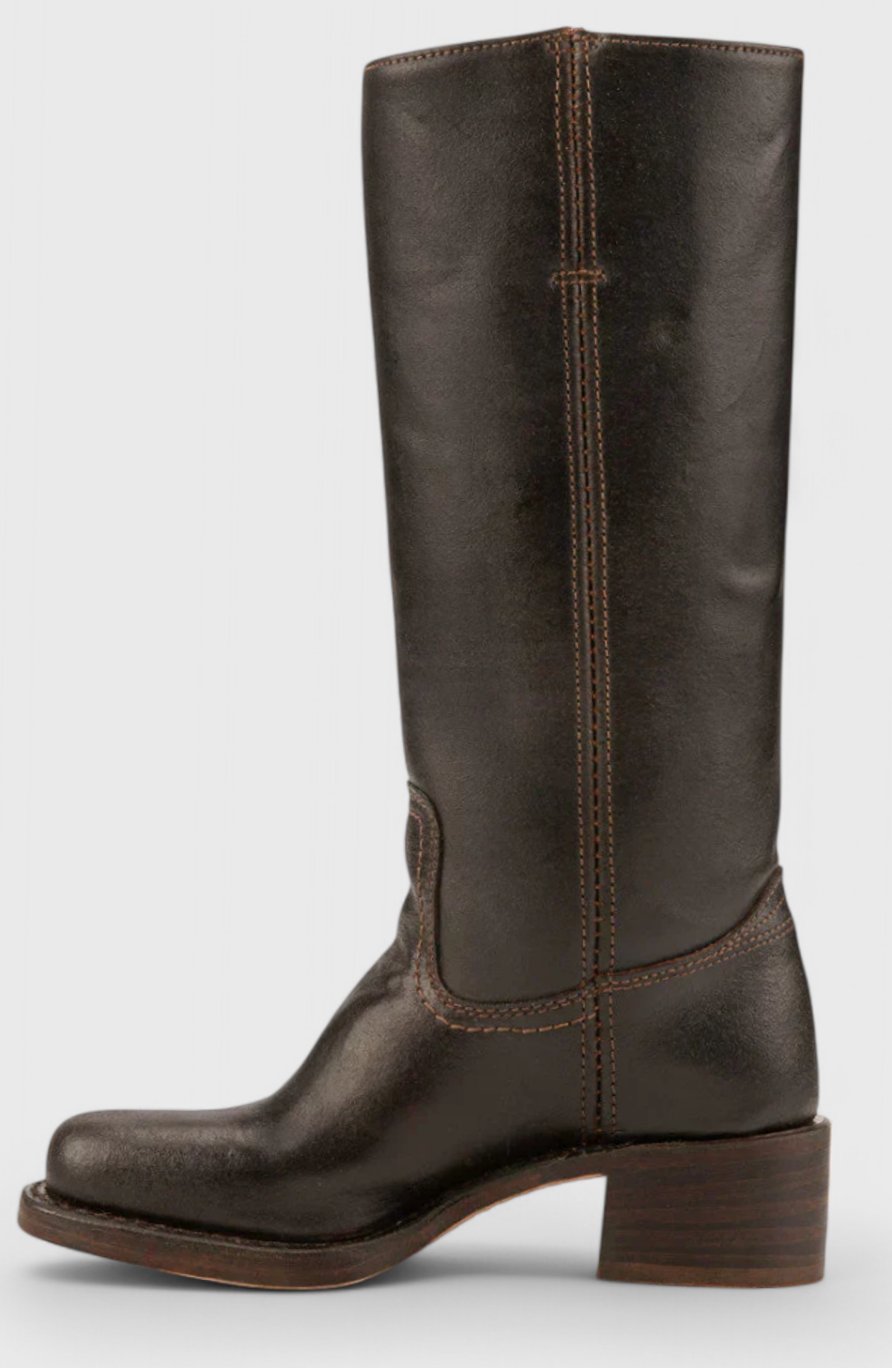 Women's Knee-High Leather Boots with Stacked Heel