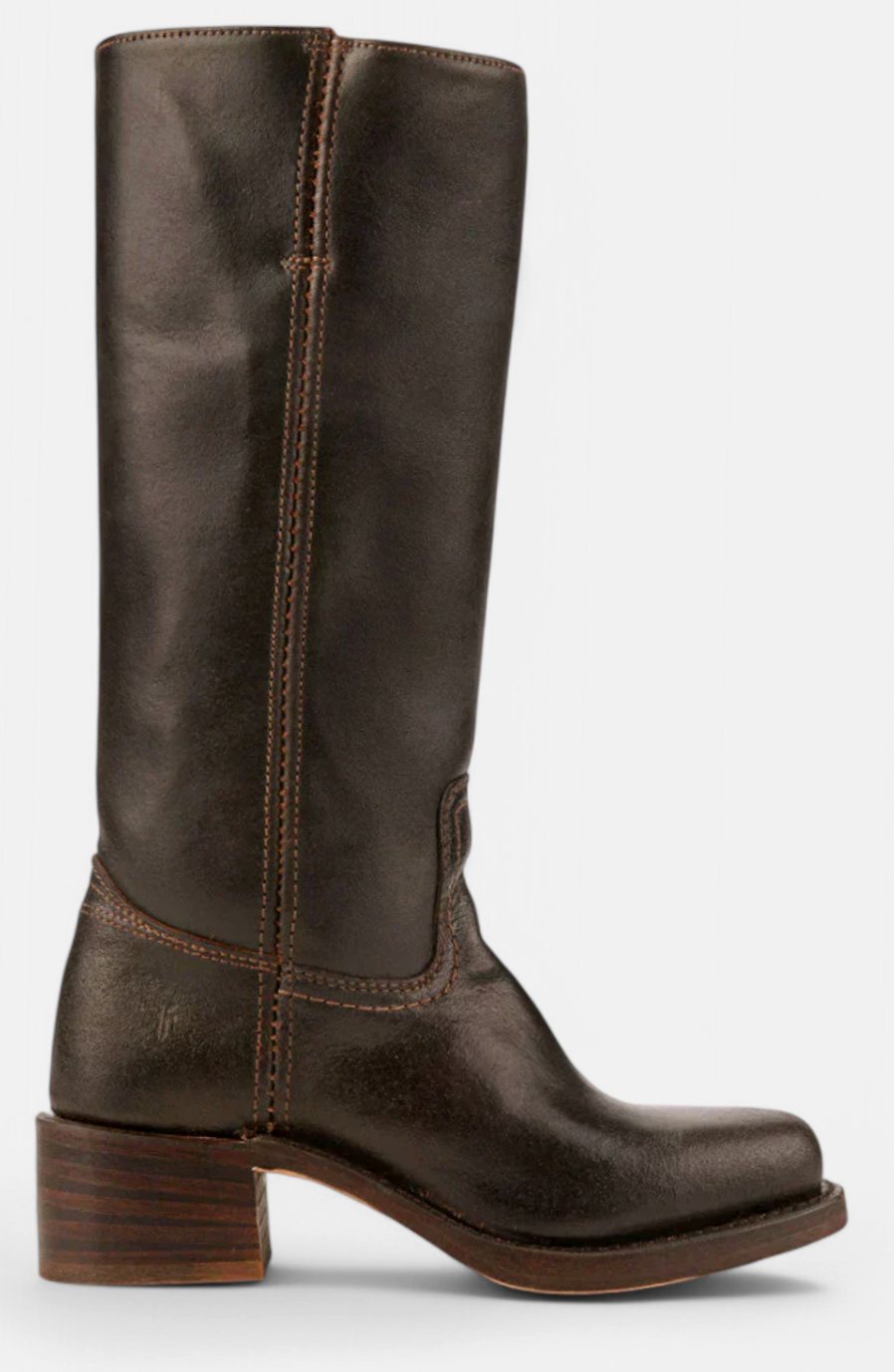 Women's Knee-High Leather Boots with Stacked Heel
