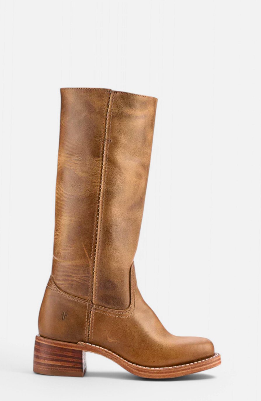 Women's Knee-High Leather Boots with Stacked Heel