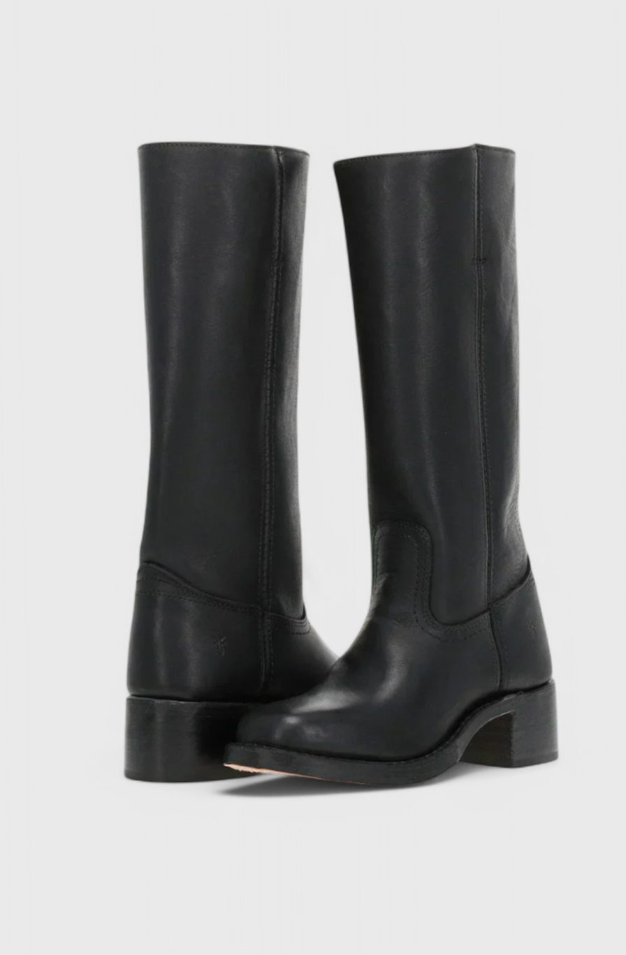 Women's Knee-High Leather Boots with Stacked Heel