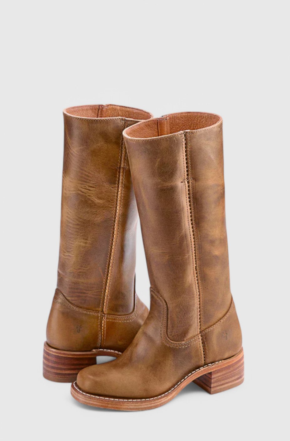 Women's Knee-High Leather Boots with Stacked Heel