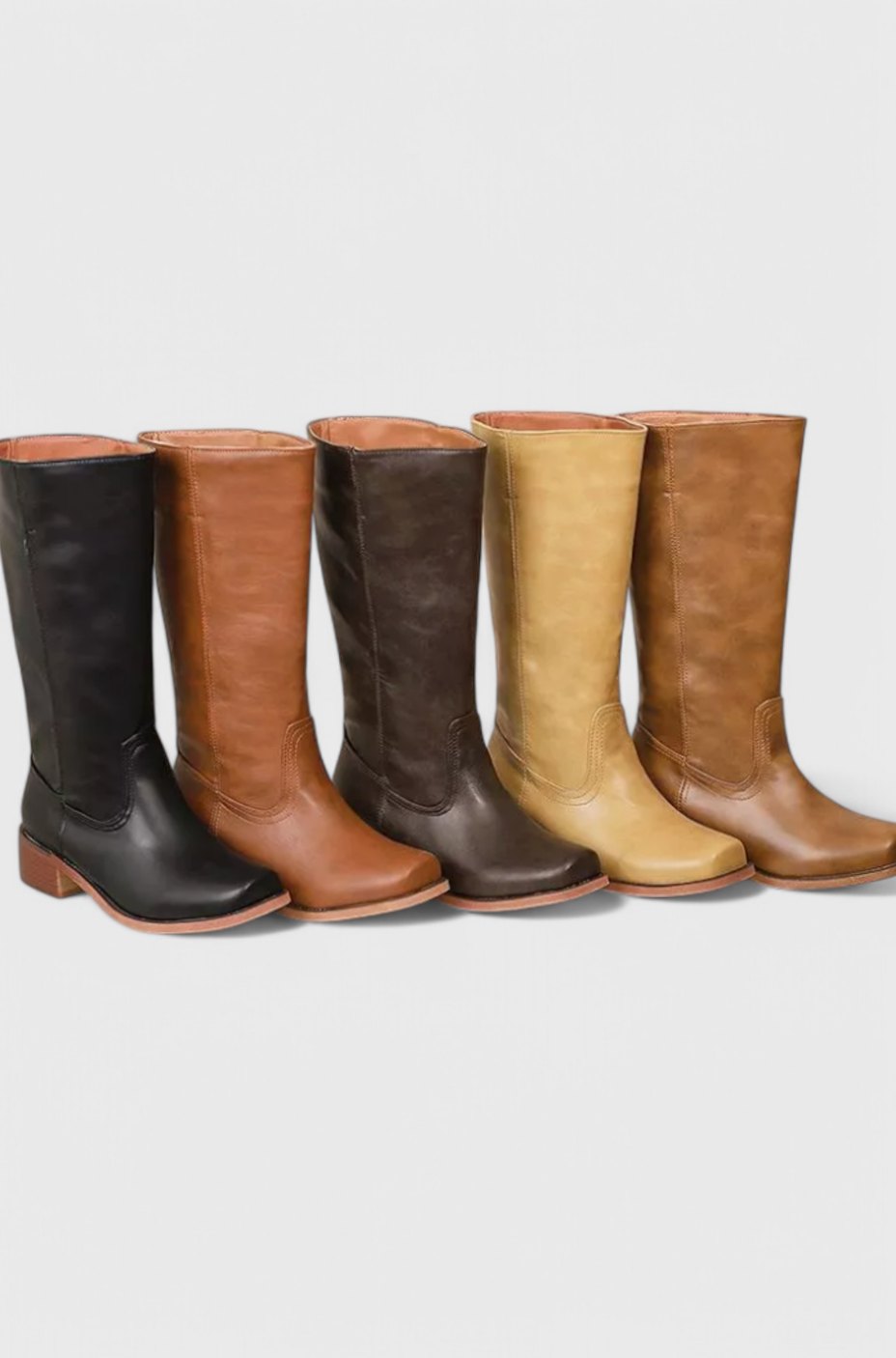 Women's Knee-High Leather Boots with Stacked Heel