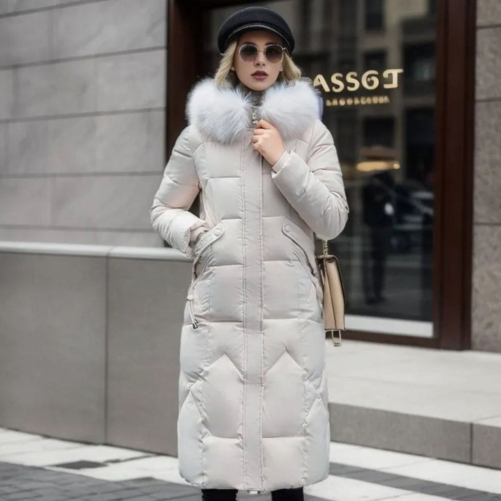 Women's Faux Fur Trim Longline Hooded Puffer Coat