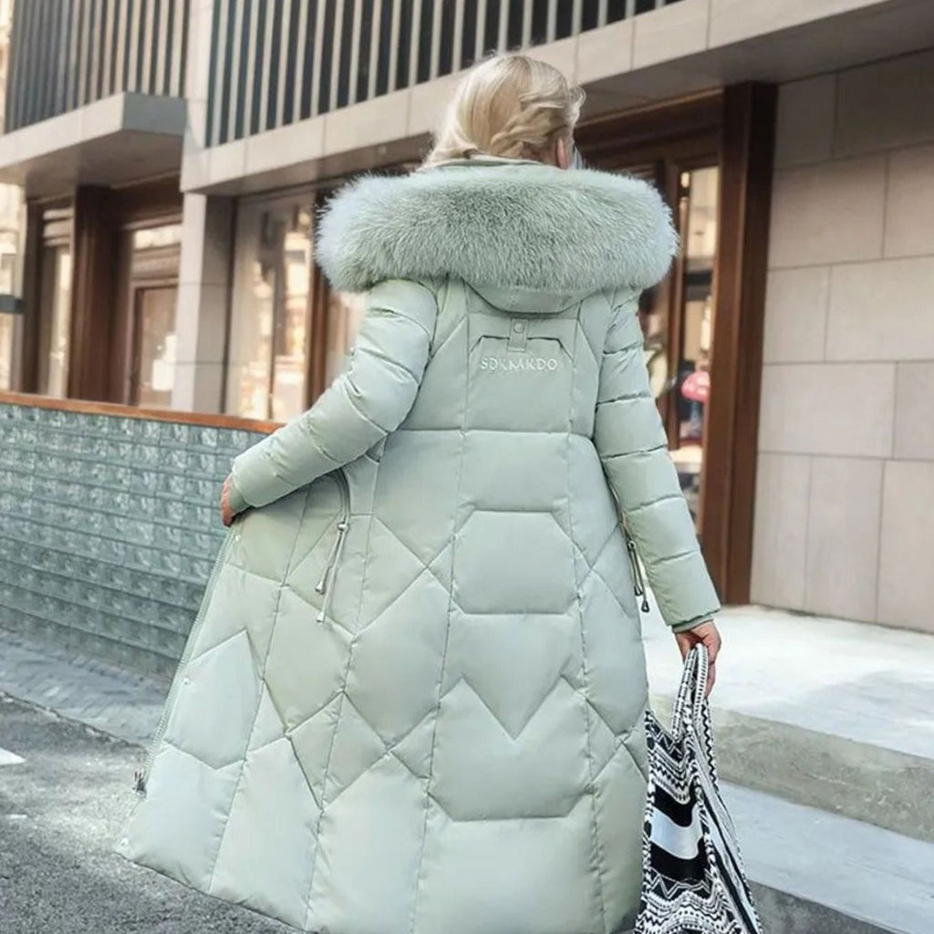 Women's Faux Fur Trim Longline Hooded Puffer Coat