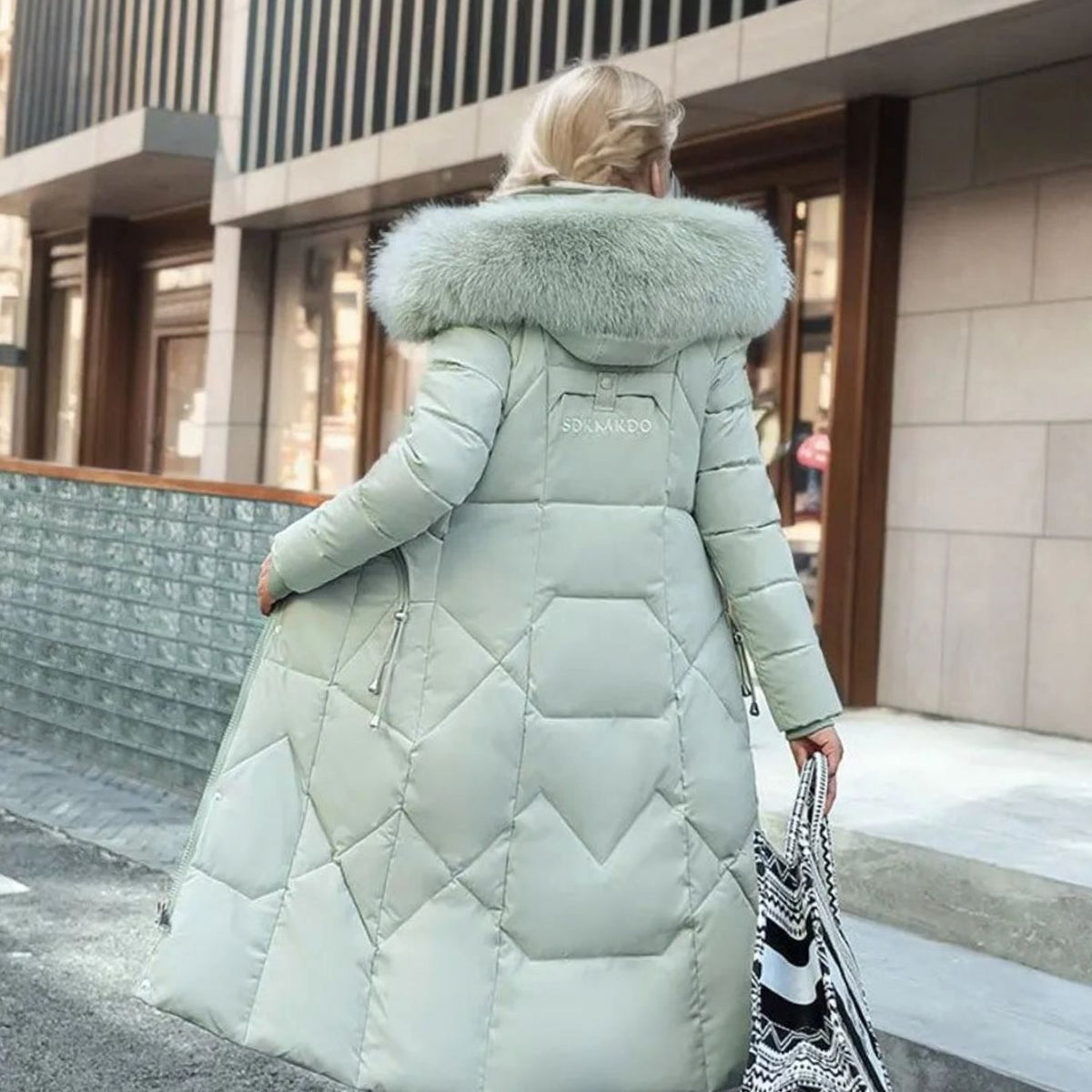 Women's Faux Fur Trim Longline Hooded Puffer Coat