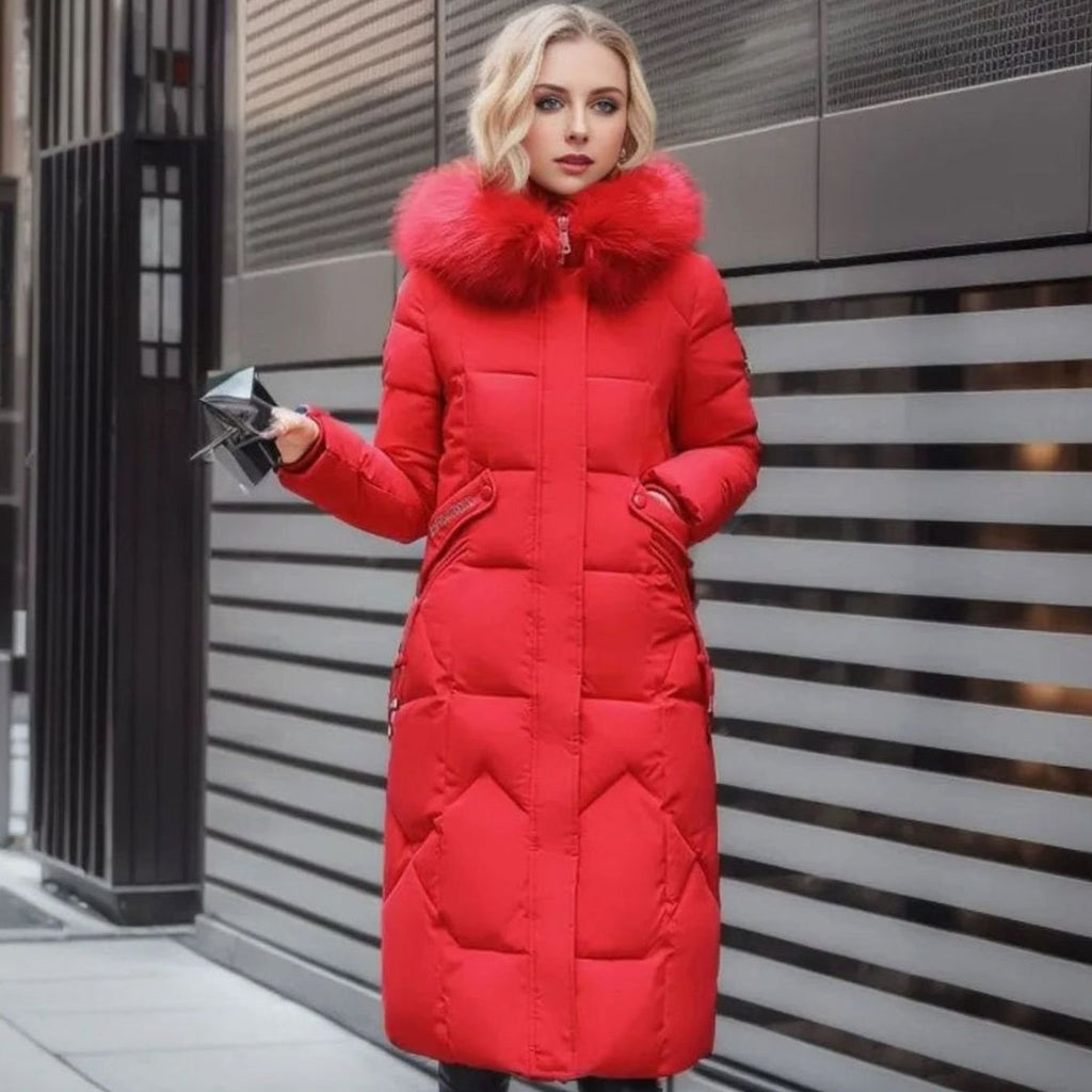 Women's Faux Fur Trim Longline Hooded Puffer Coat