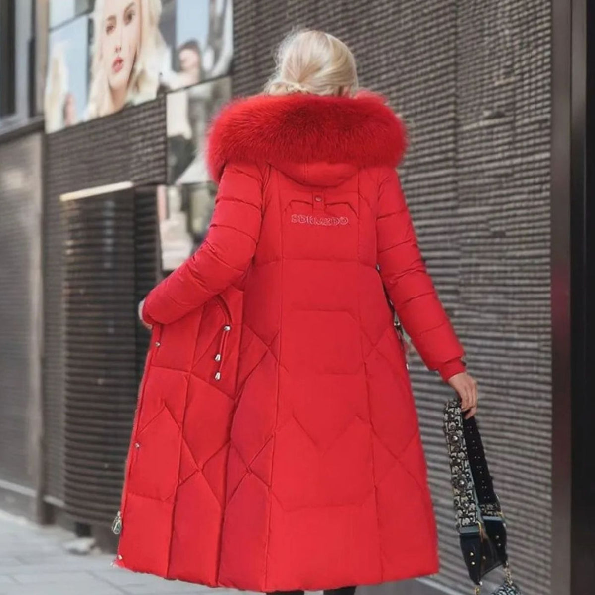 Women's Faux Fur Trim Longline Hooded Puffer Coat