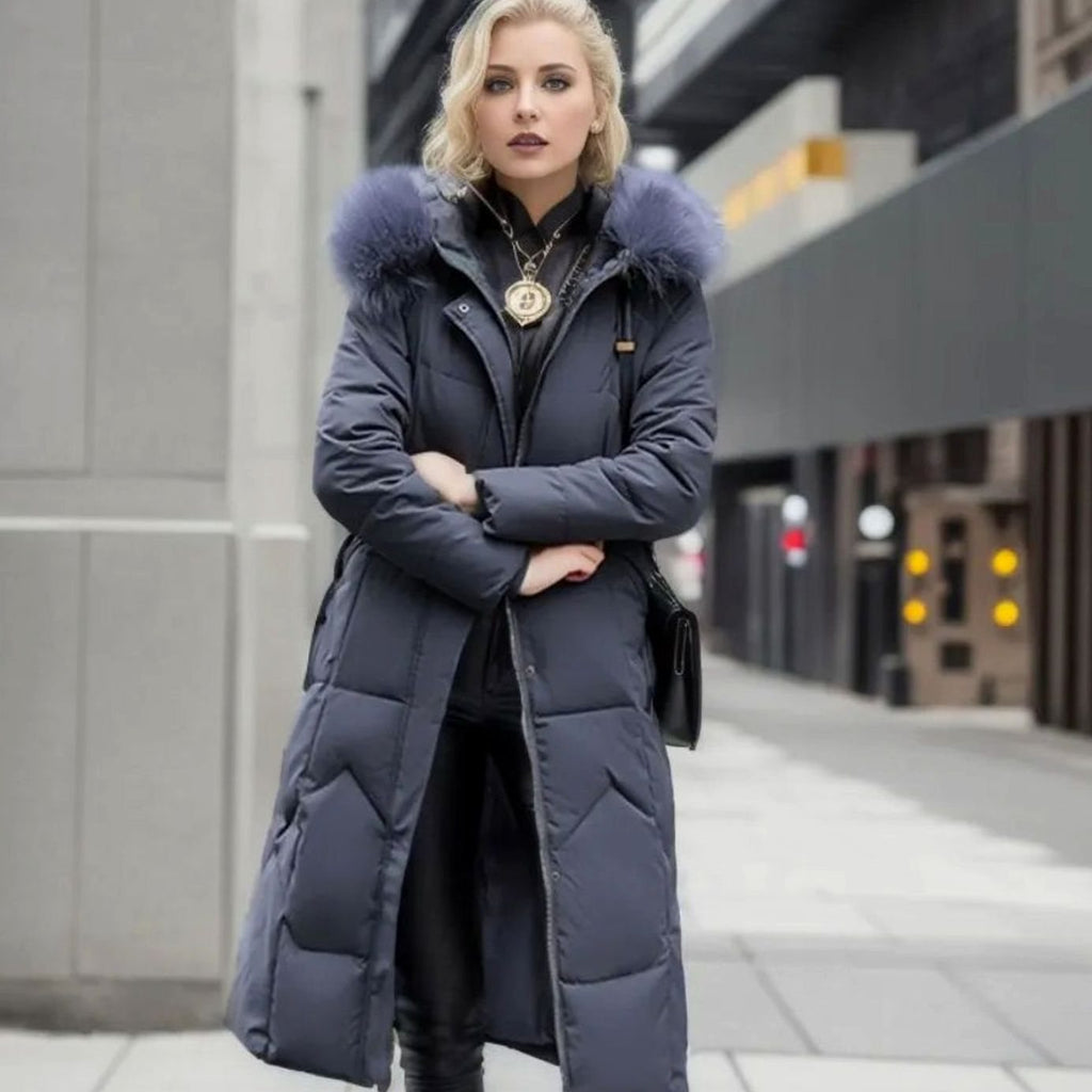 Women's Faux Fur Trim Longline Hooded Puffer Coat