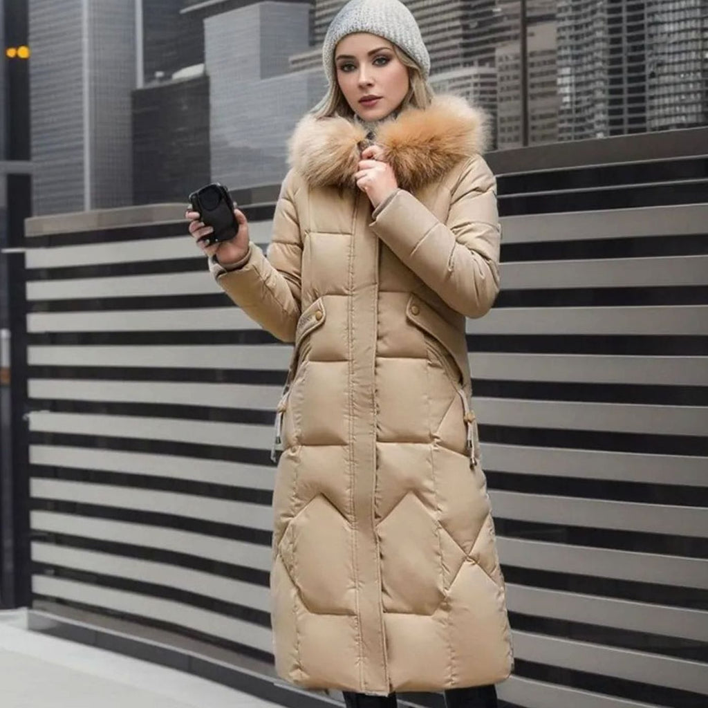 Women's Faux Fur Trim Longline Hooded Puffer Coat